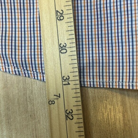 J.McLaughlin Shirt Mens Large Slim Fit Button Up Plaid Blue Orange 100% Cotton - Picture 13 of 13